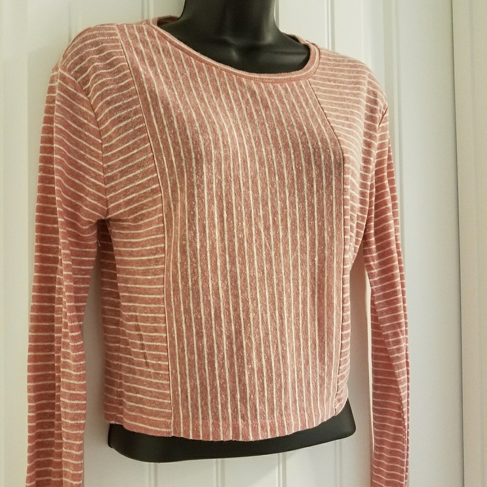 Sale! TOPSHOP Crop top stripe Shirt Long Sleeves